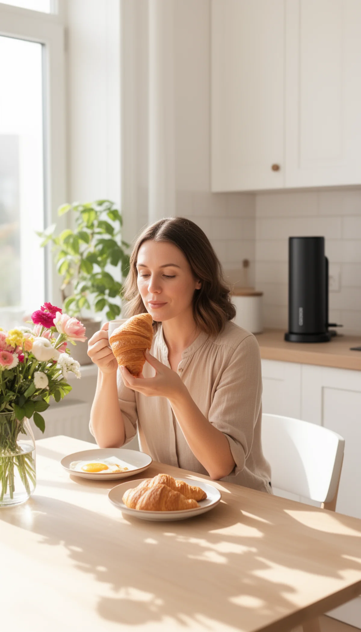 KI-generiertes Produktfoto — Gerät steht aufrecht in Küche statt horizontal
